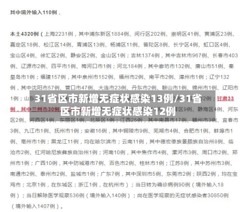 31省区市新增无症状感染13例/31省区市新增无症状感染12例