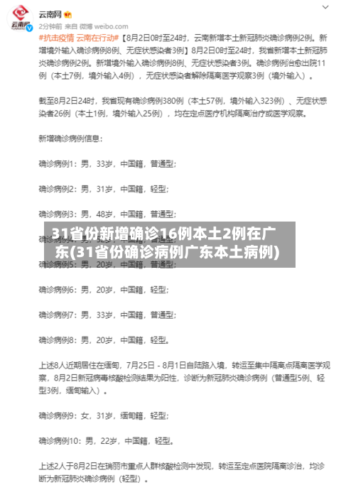 31省份新增确诊16例本土2例在广东(31省份确诊病例广东本土病例)