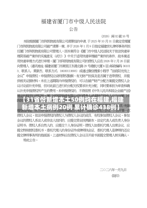 【31省份新增本土50例均在福建,福建新增本土病例20例 累计确诊438例】